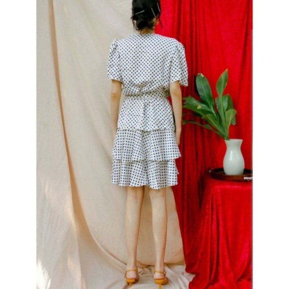 ALEXA CHUNG Polka Dot Tiered Ruffled Skirt 4 TAerial Ivory Navy $272 - Picture 3 of 15
